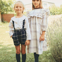 Pernille Navy Plaid Suspender Shorts