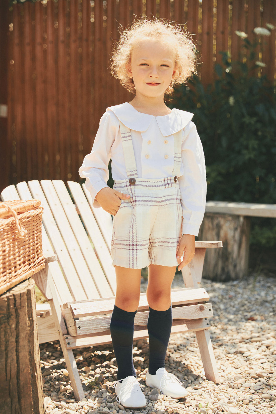 Pernille Beige/Burgundy Plaid Suspender Shorts – Ladida