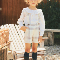 Pernille Beige/Burgundy Plaid Suspender Shorts