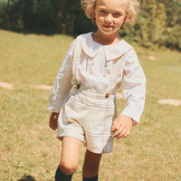 Pernille Beige/Burgundy Plaid Suspender Shorts