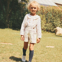 Pernille Beige/Burgundy Plaid Suspender Shorts