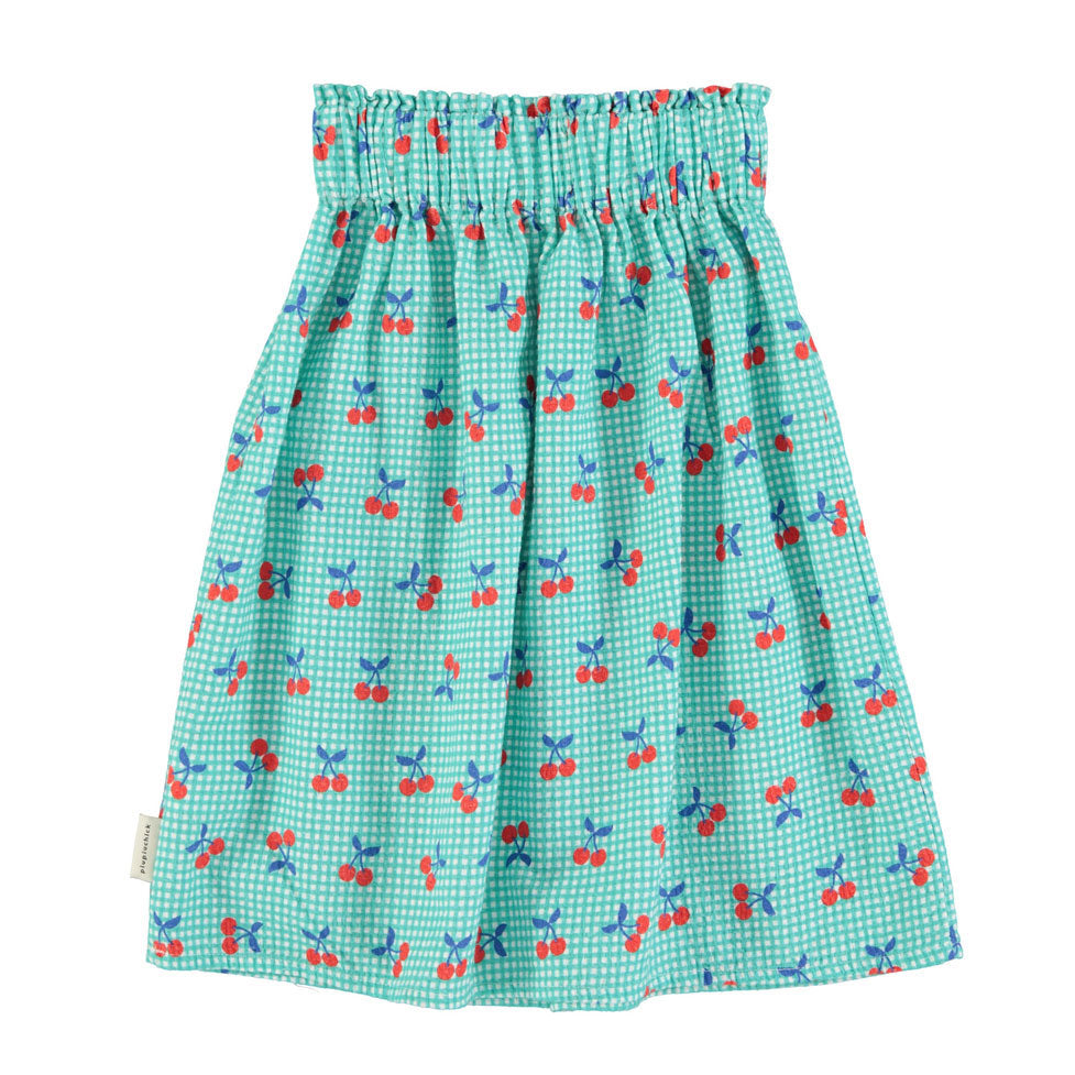 Piupiuchick Turquoise/White Cherry Print Long Skirt