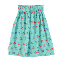Piupiuchick Turquoise/White Cherry Print Long Skirt