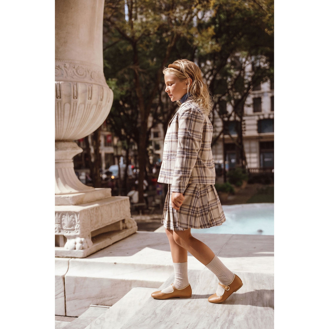 Coco Blanc Blue Plaid Pleated Skirt