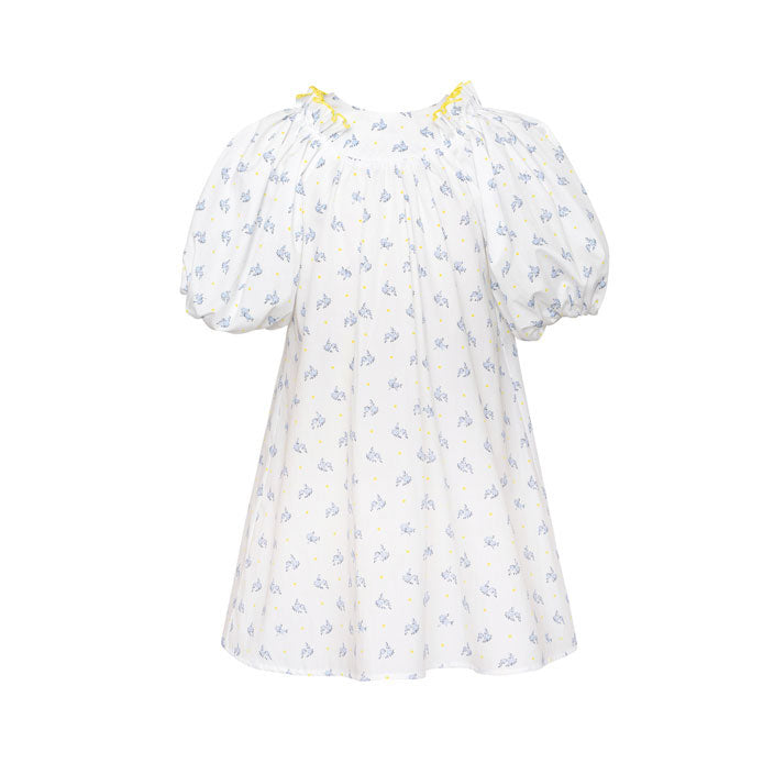 Paade Mode White Pearl Cotton Puff Sleeve Dress