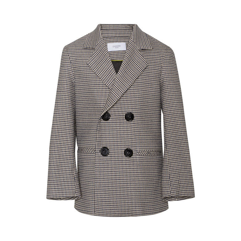 Paade Mode Brown Pin Checks Double Breasted Blazer