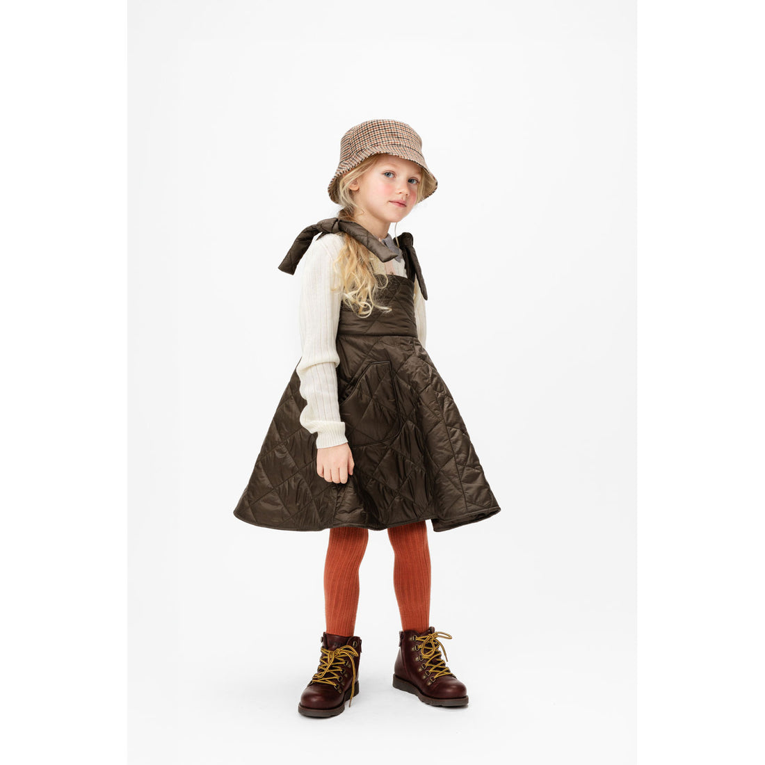 Paade Mode Brown Puffer Pinafore Lane Dress