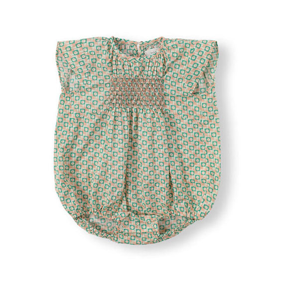 Bene Bene Peach Fuzz Baby Block Smocking Romper