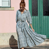 Pink Chicken Blue Verbena Floral Womens Pintuck Indira Dress