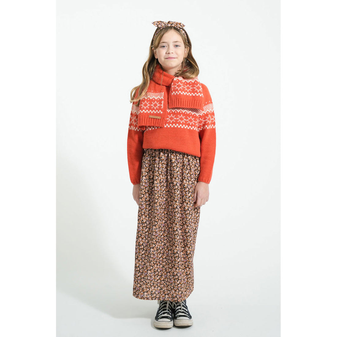 Piupiuchick Light Pink/Brown Flowers Long Skirt
