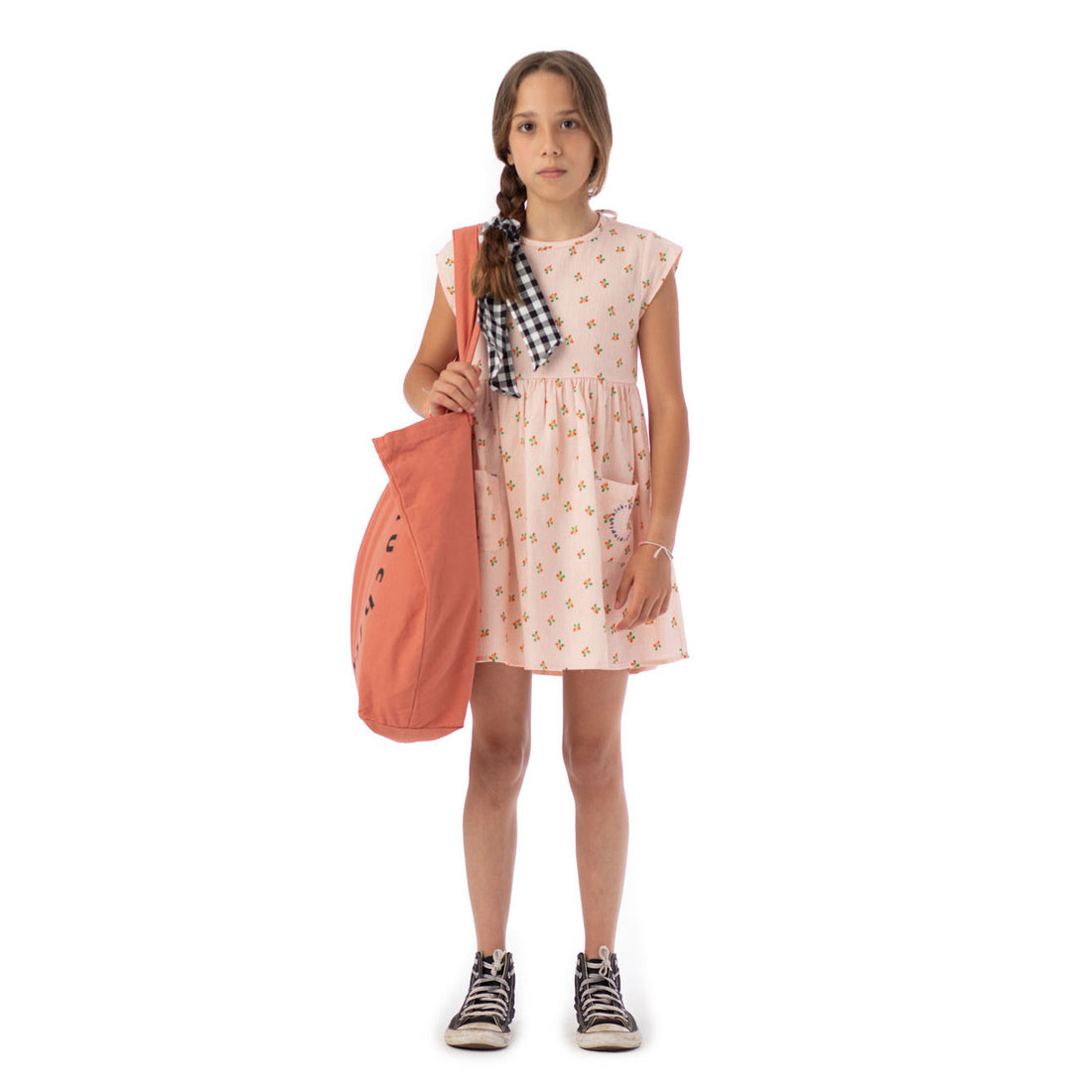 Piupiuchick Light Pink Stripes With Tiny Flowers Short Dress