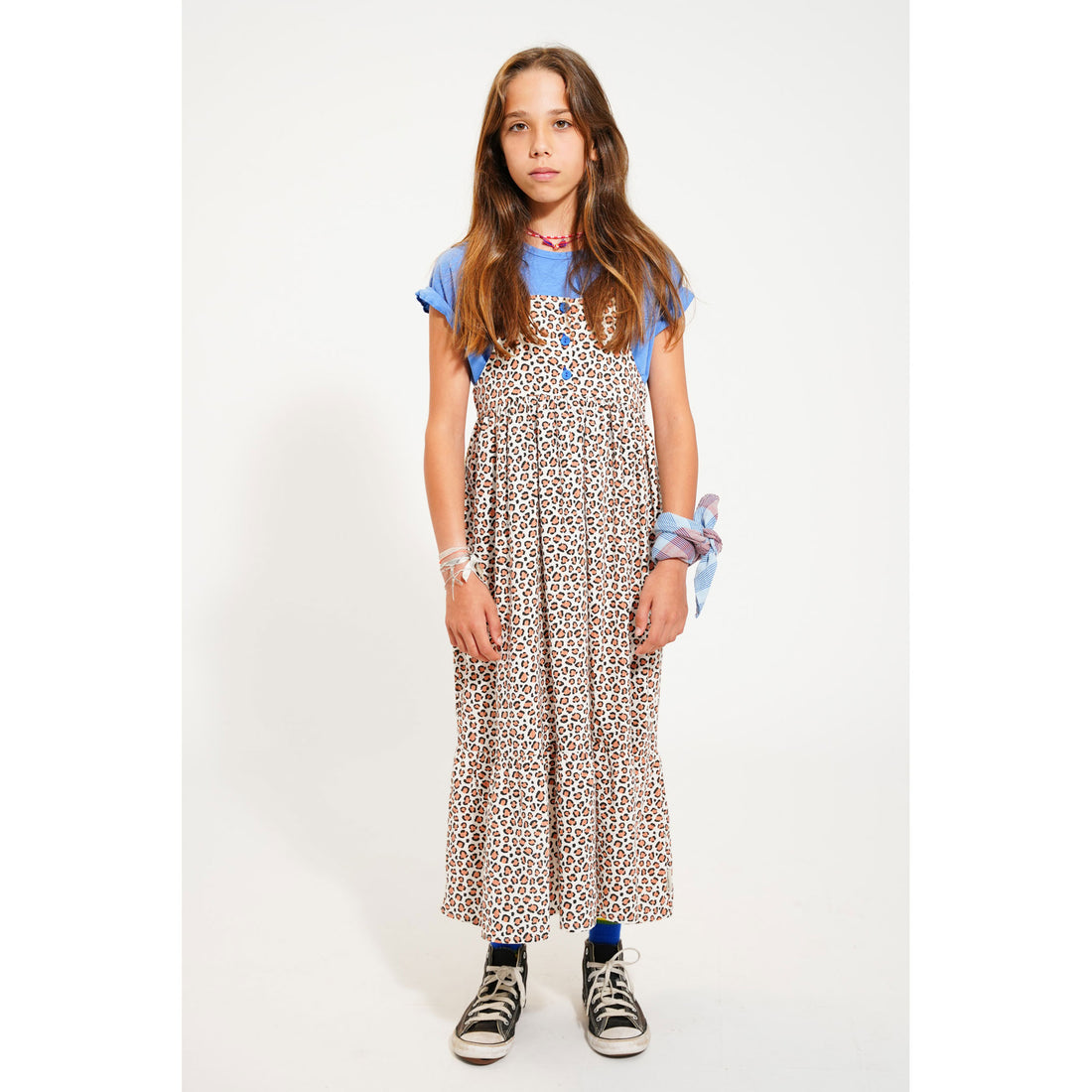 Piupiuchick Ecru Animal Print Long Layered Dress