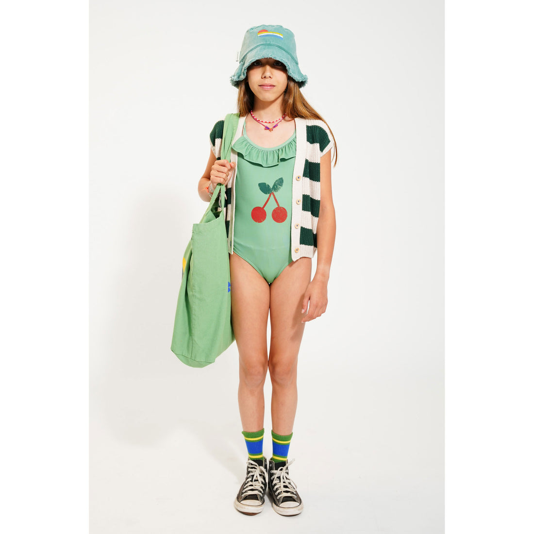 Piupiuchick Green Cherry Print Swimsuit