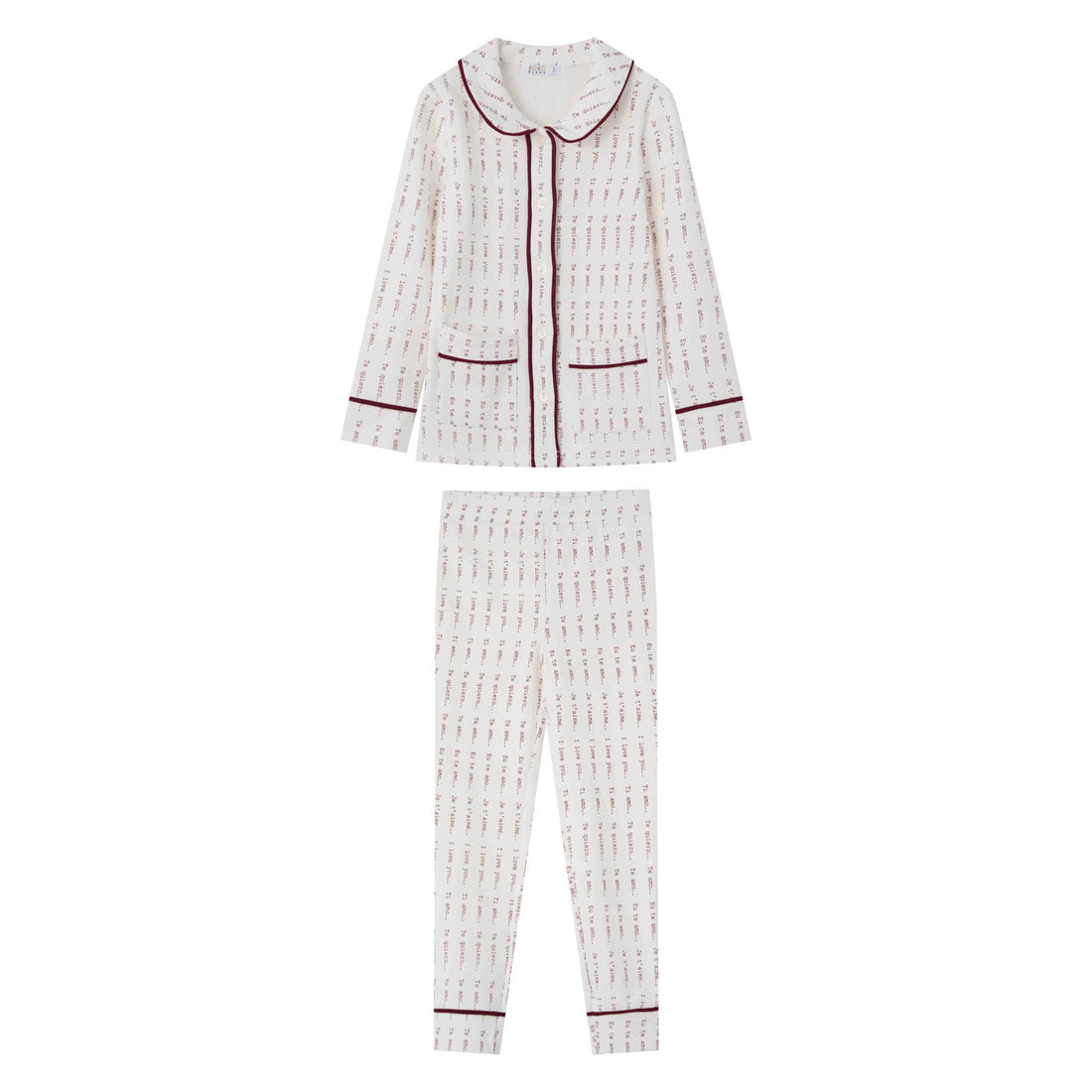 Coco Blanc Burgundy Printed Collar Pjs