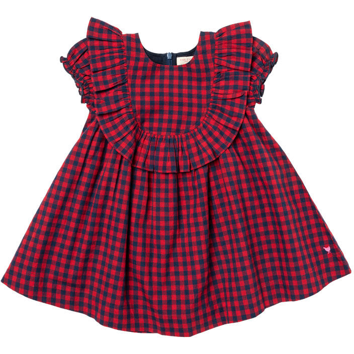 Pink Chicken Navy/Red Gingham Brayden Ruffle Dress