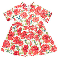 Pink Chicken Red Peonies Autumn Dress