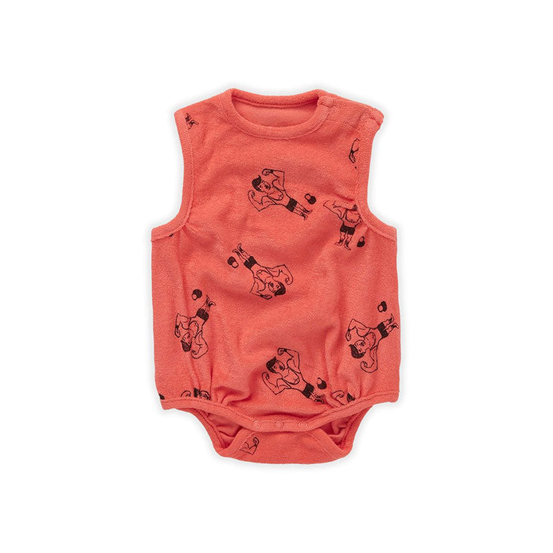 Sproet and Sprout Coral Loose Romper- Strong Man Print