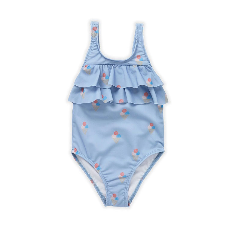 Sproet and Sprout Blue Mood Ruffle Swimsuit- Ice Cream Print