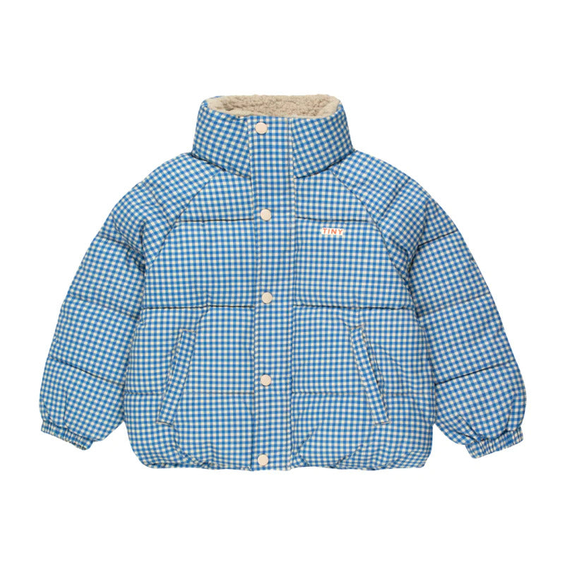 Tiny Cottons Blue/Light Cream Vichy Short Padded Jacket