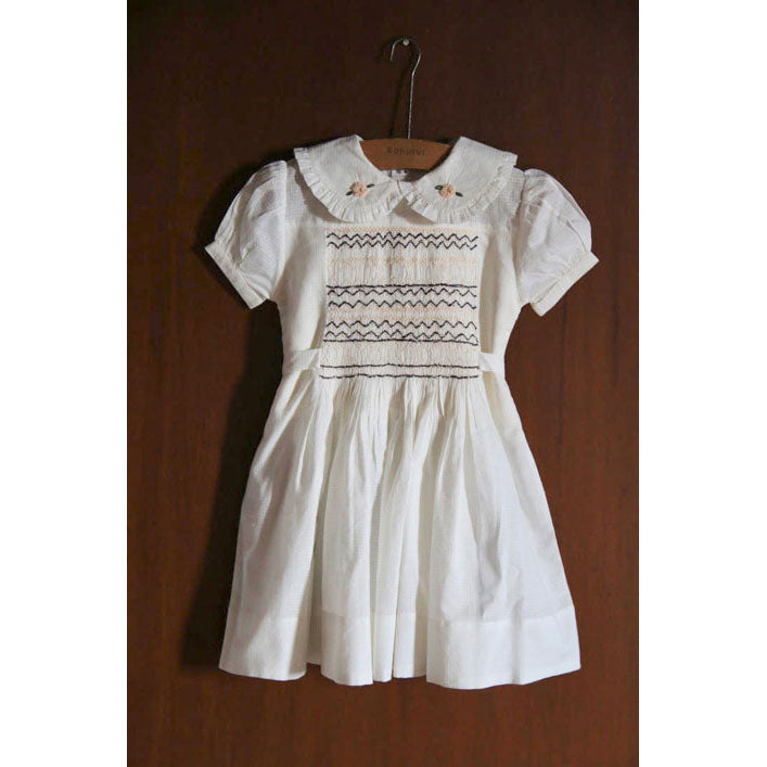 Bonjour Natural Check Voile Handsmock Dress