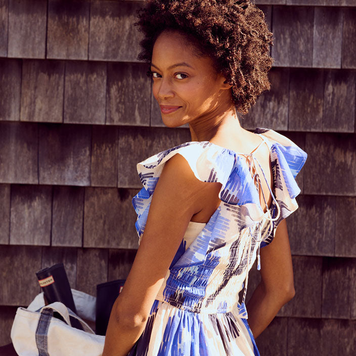 Pink Chicken Blue Ikat Womens Alessandria Dress  Ladida