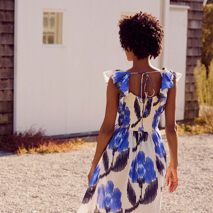 Pink Chicken Blue Ikat Womens Alessandria Dress