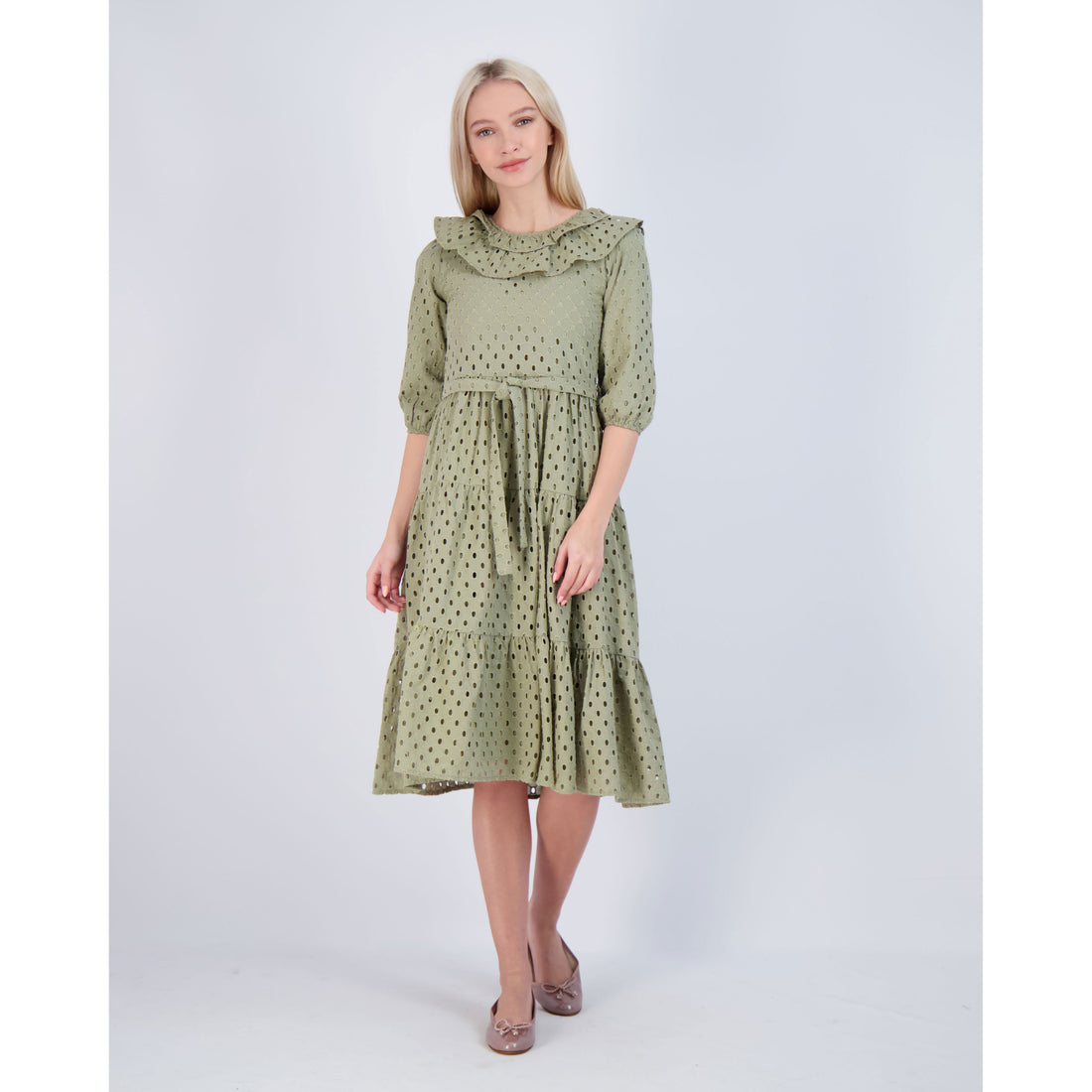 Ava and Lu Pistachio Layered Collar Dress