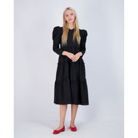 Ava and Lu Black Swiss Dot Tiered Midi Dress