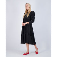 Ava and Lu Black Swiss Dot Tiered Midi Dress