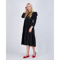 Ava and Lu Black Swiss Dot Tiered Midi Dress