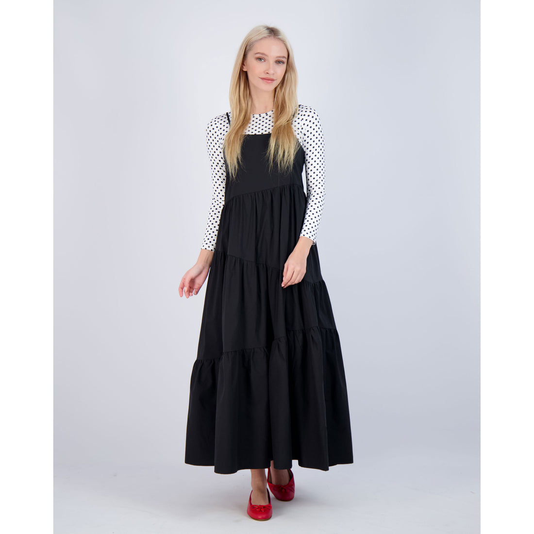 Ava and Lu Black Tiered Maxi Dress