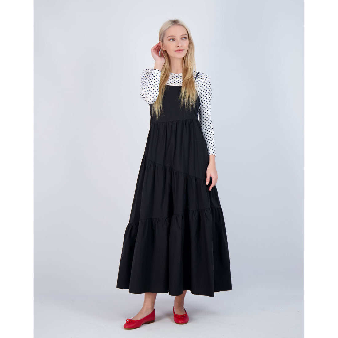 Ava and Lu Black Tiered Maxi Dress