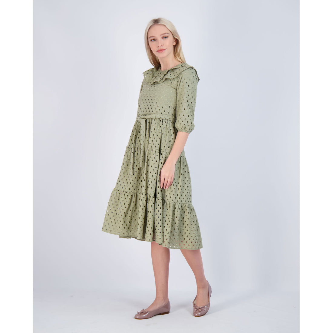 Ava and Lu Pistachio Layered Collar Dress