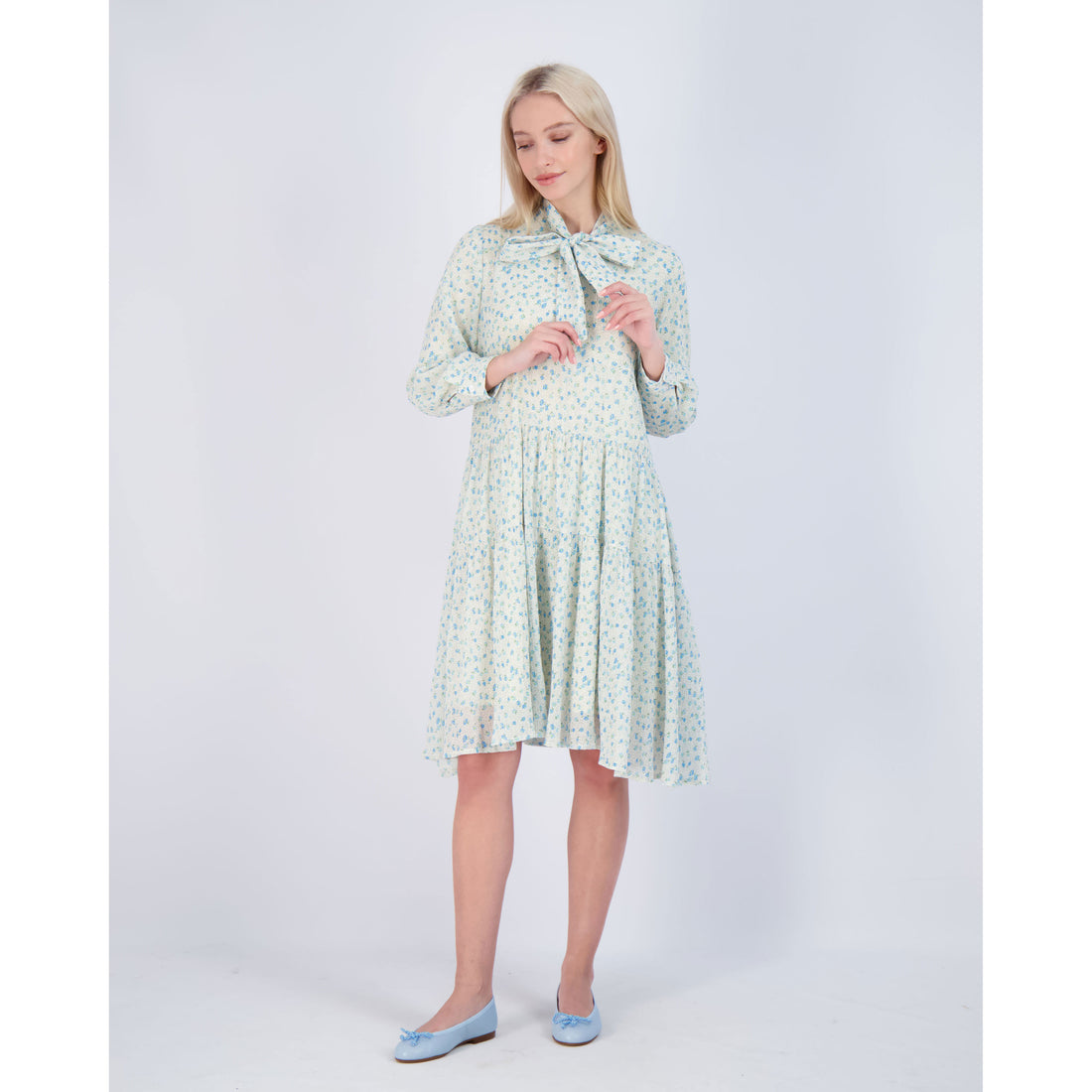 Ava and Lu Blue Floral Neck Tie Dress