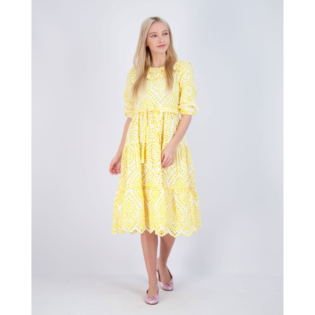Ava and Lu Yellow Layered Collar Dress