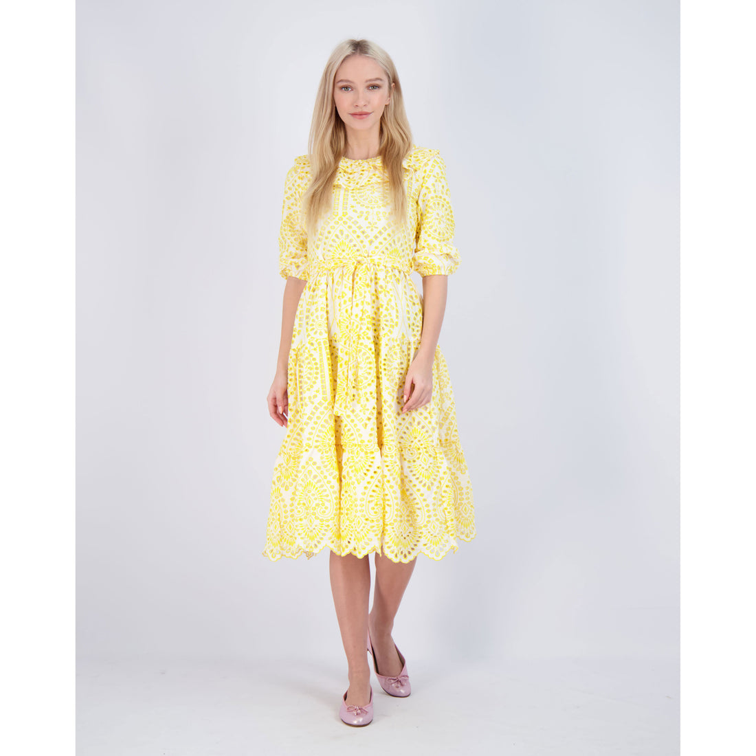 Ava and Lu Yellow Layered Collar Dress