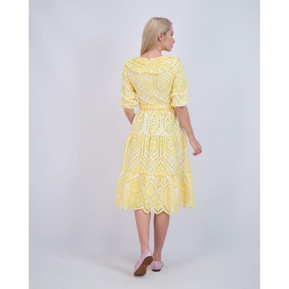 Ava and Lu Yellow Layered Collar Dress