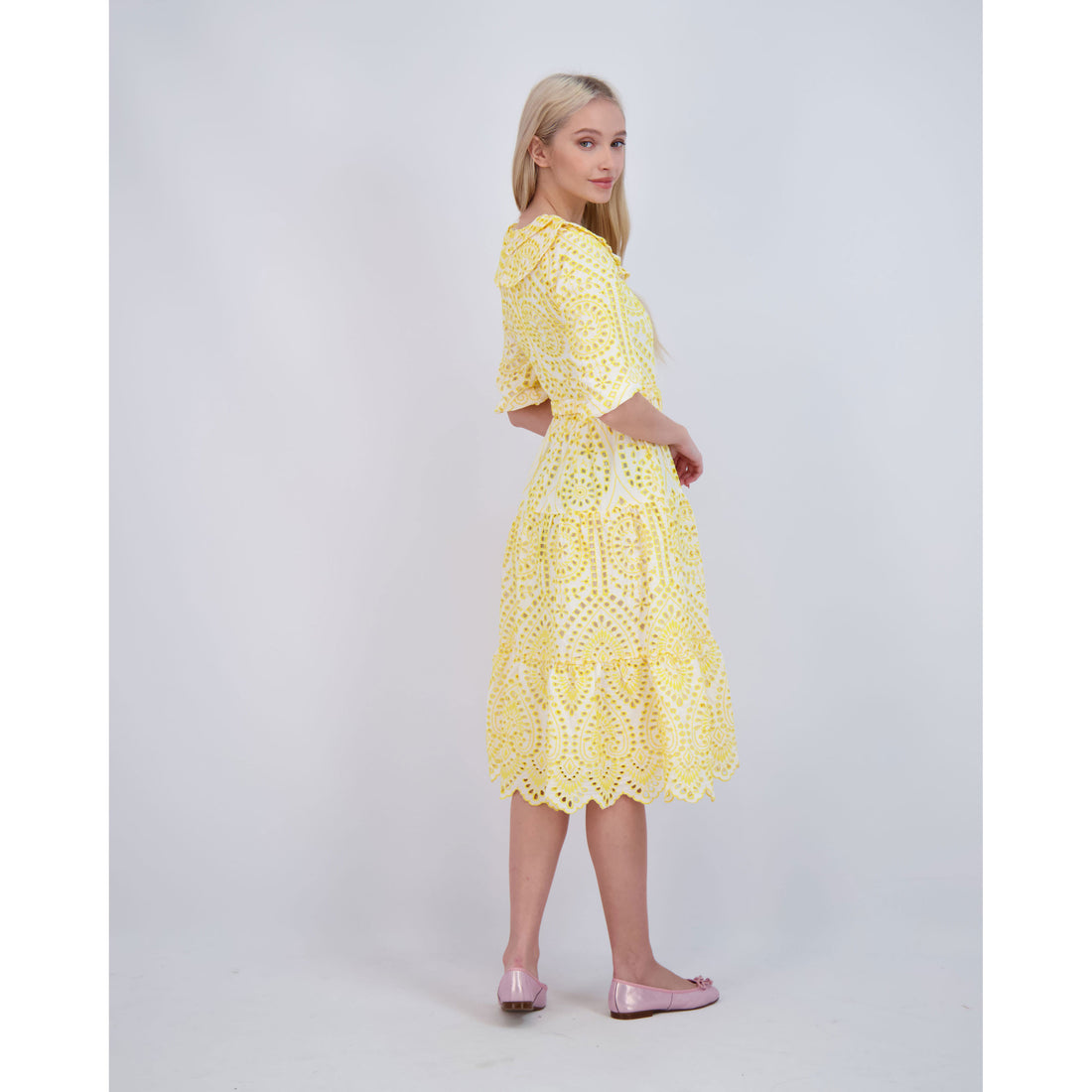 Ava and Lu Yellow Layered Collar Dress