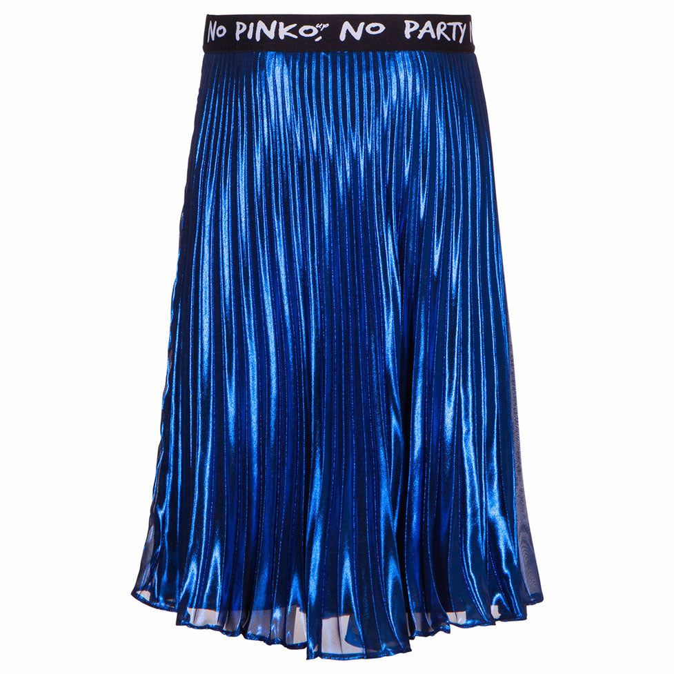 Pinko Blue Georgette Pleated Metallic Skirt