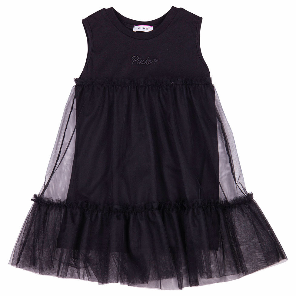Pinko Black Jersey and Tulle Dress