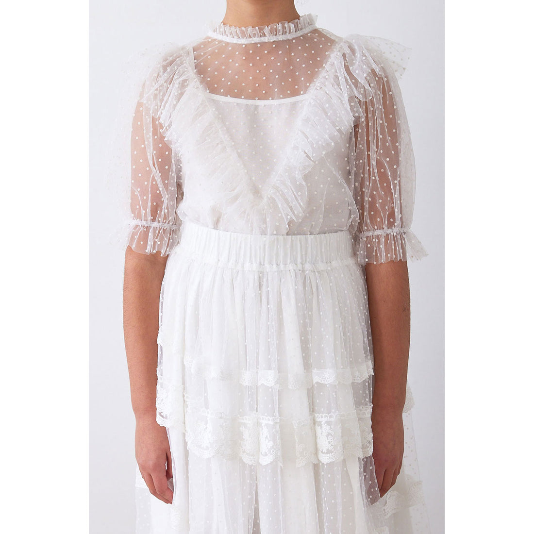 Petite Amalie White Eve Tulle Blouse
