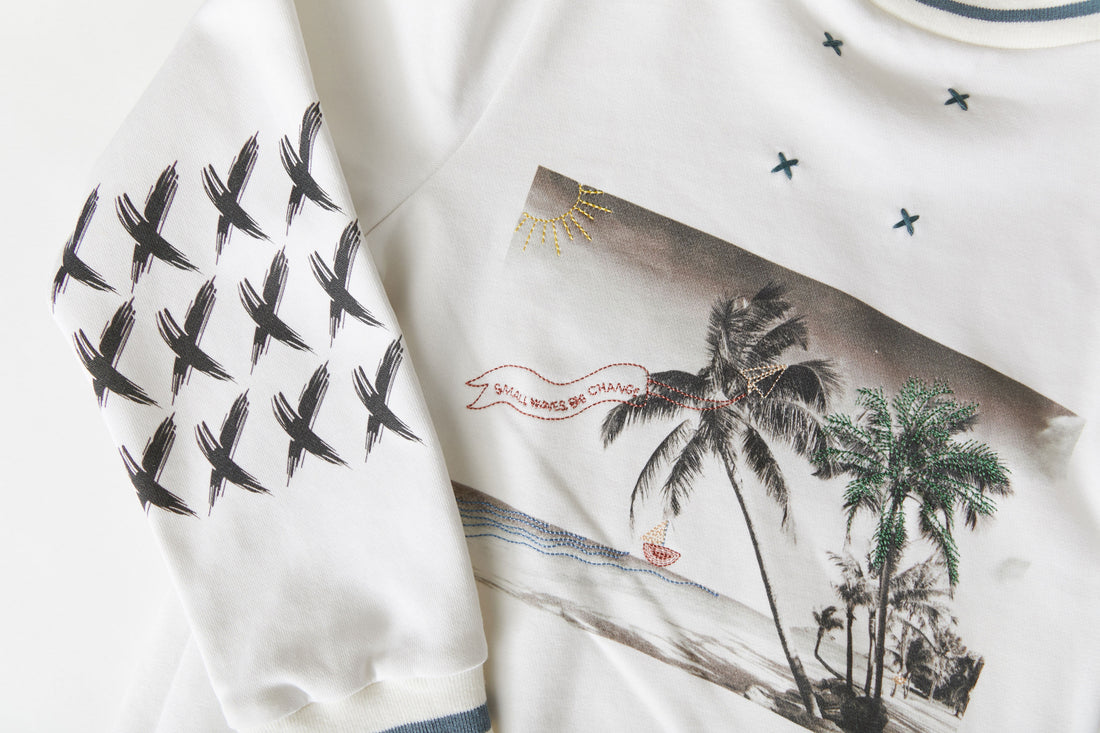 Hey kid White/Teal Embroidered Beach Sweatshirt