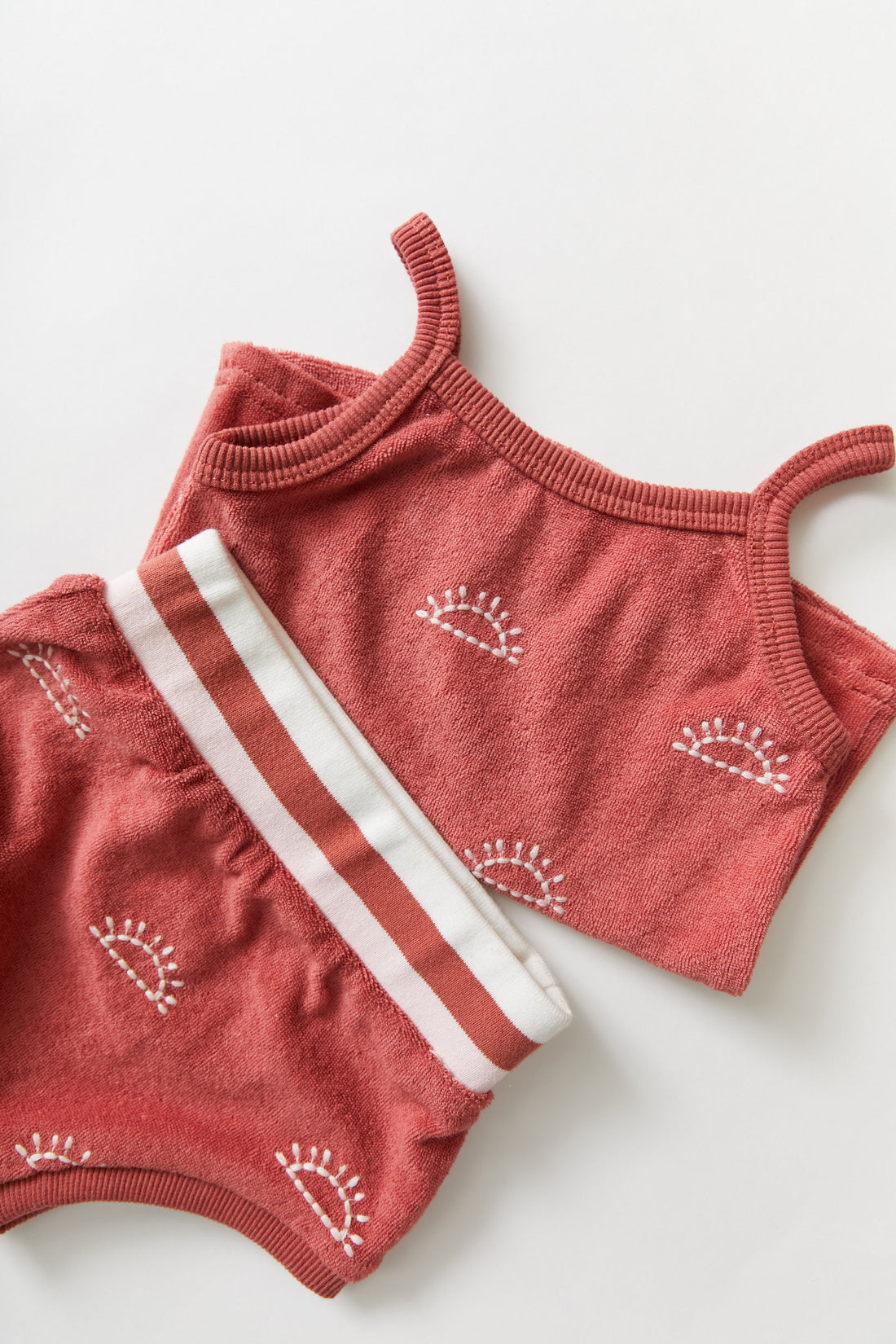 Hey kid Red Embroidered Sun Terry Tank & Shorts Set