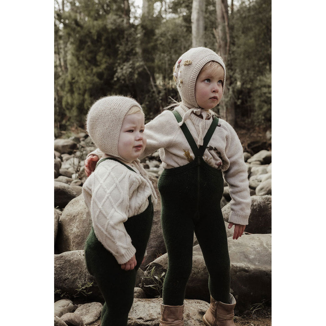 Silly Silas Dark Forest Green Teddy Warmy Cotton Tights