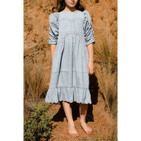 Steph Spotty Chambray Gathered Sleeve Dress