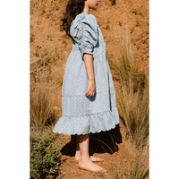 Steph Spotty Chambray Gathered Sleeve Dress