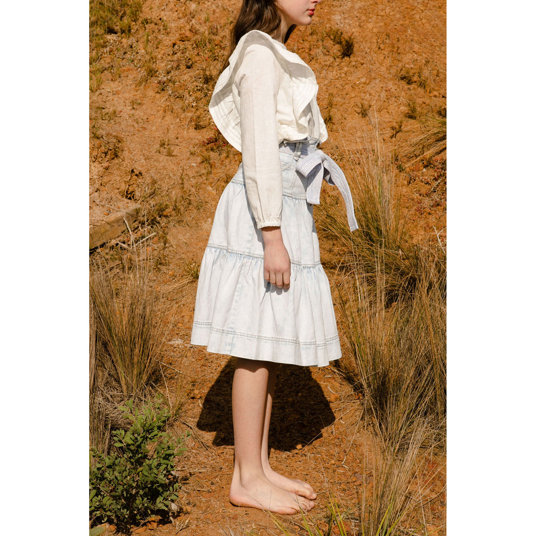 Steph Denim Tiered Belt Tie Skirt