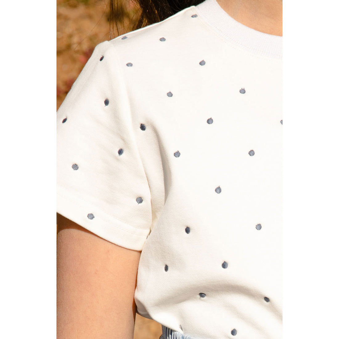 Steph Short Sleeve Blue Embroidered Dot T-shirt