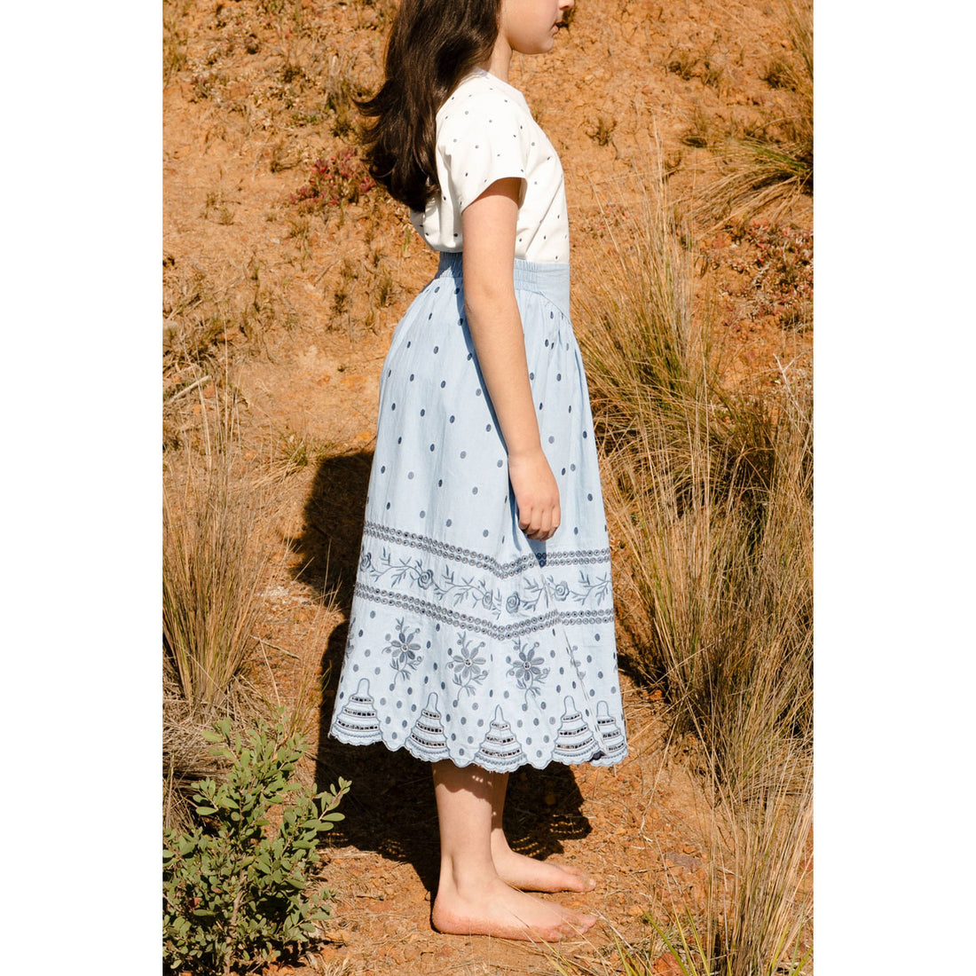 Steph Short Sleeve Blue Embroidered Dot T-shirt