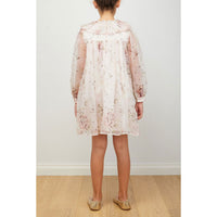 Petite Amalie Pink Print Rose Printed Organza Ruffle Collar Dress